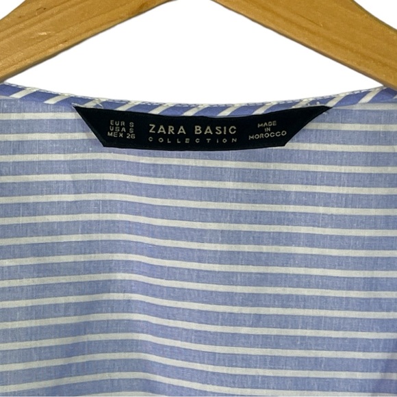 Zara Blue White Stripe Short Shirt Wrap Around Size Small - Picture 6 of 8